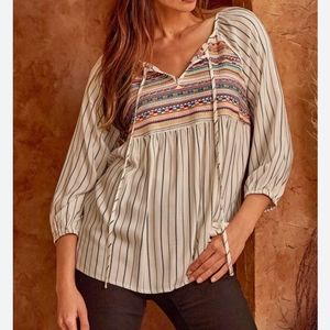 Savanna Jane Embroidered Striped Tunic Top Rayon.‎
